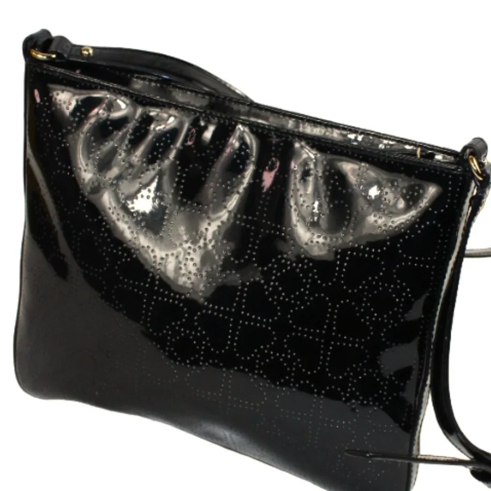 Kate Spade Darby Metro Black Patent Perforated Spade Crossbody Bag